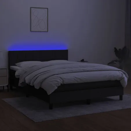 Sommier à lattes de lit avec matelas LED Noir 140x190 cm Tissu