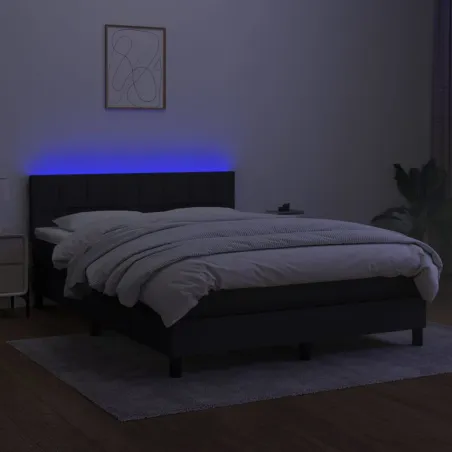 Sommier à lattes de lit avec matelas LED Noir 140x200 cm Tissu