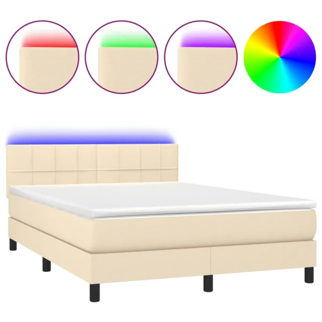 Sommier à lattes de lit avec matelas LED Crème 140x200 cm Tissu
