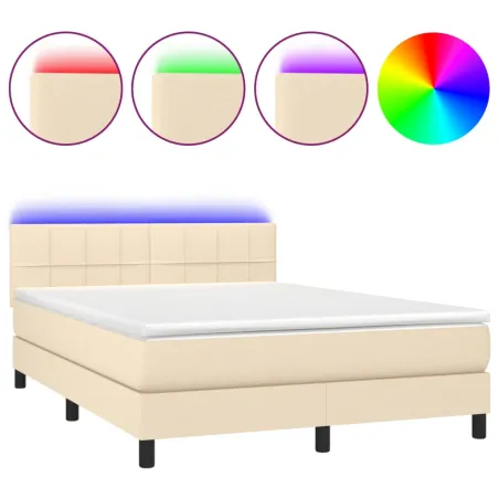 Sommier à lattes de lit avec matelas LED Crème 140x200 cm Tissu