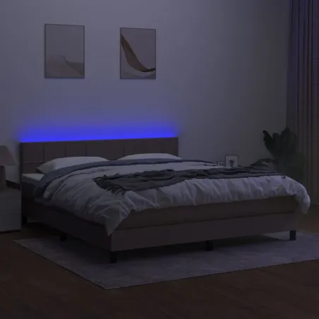 Sommier à lattes de lit avec matelas LED Taupe 160x200 cm Tissu