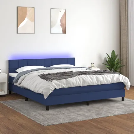 Sommier à lattes de lit avec matelas LED Bleu 160x200 cm Tissu