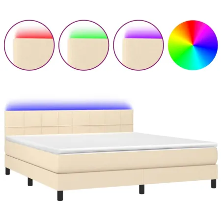 Sommier à lattes de lit avec matelas LED Crème 180x200 cm Tissu