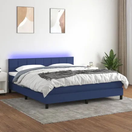 Sommier à lattes de lit avec matelas LED Bleu 180x200 cm Tissu