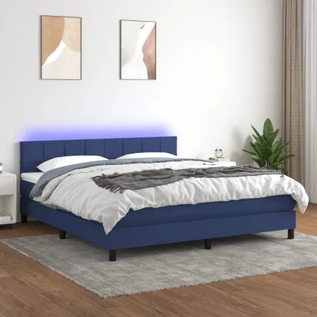 Sommier à lattes de lit avec matelas LED Bleu 180x200 cm Tissu