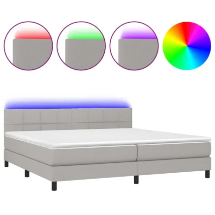 Sommier à lattes de lit matelas LED Gris clair 200x200 cm Tissu 2