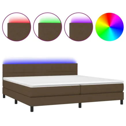 Sommier à lattes de lit matelas et LED Marron foncé 200x200 cm 2