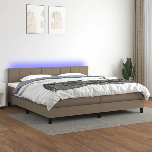 Sommier à lattes de lit et matelas et LED Taupe 200x200cm Tissu