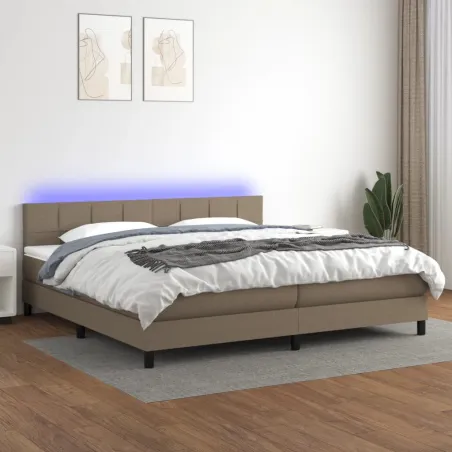 Sommier à lattes de lit et matelas et LED Taupe 200x200cm Tissu