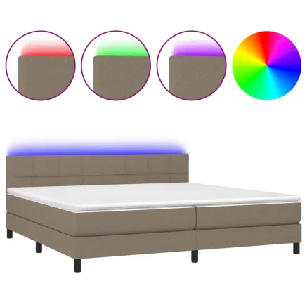 Sommier à lattes de lit et matelas et LED Taupe 200x200cm Tissu 2