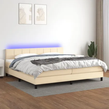 Sommier à lattes de lit et matelas et LED Crème 200x200cm Tissu