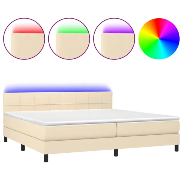 Sommier à lattes de lit et matelas et LED Crème 200x200cm Tissu