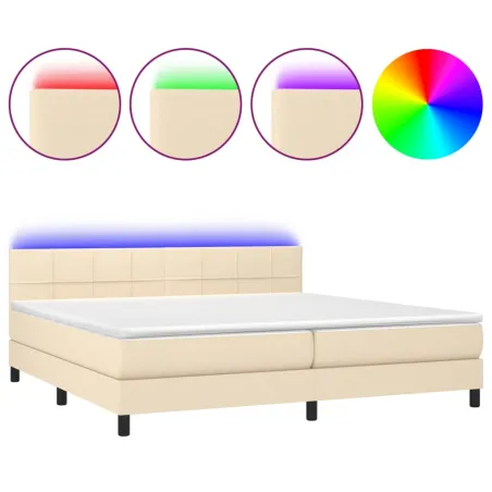 Sommier à lattes de lit et matelas et LED Crème 200x200cm Tissu