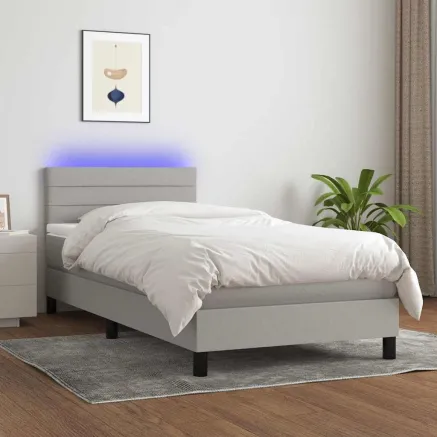 Sommier à lattes de lit avec matelas et LED Gris clair 80x200cm