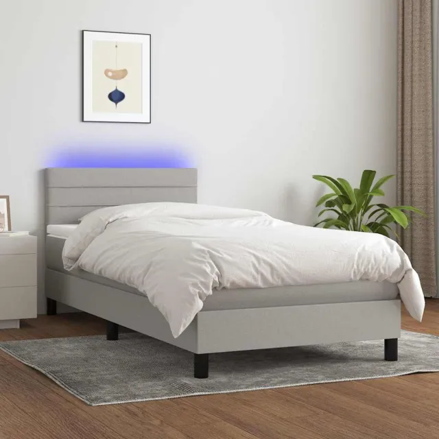 Sommier à lattes de lit avec matelas et LED Gris clair 80x200cm
