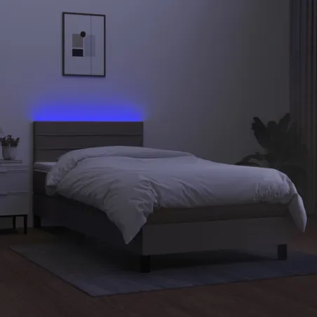 Sommier à lattes de lit avec matelas LED Taupe 80x200 cm Tissu