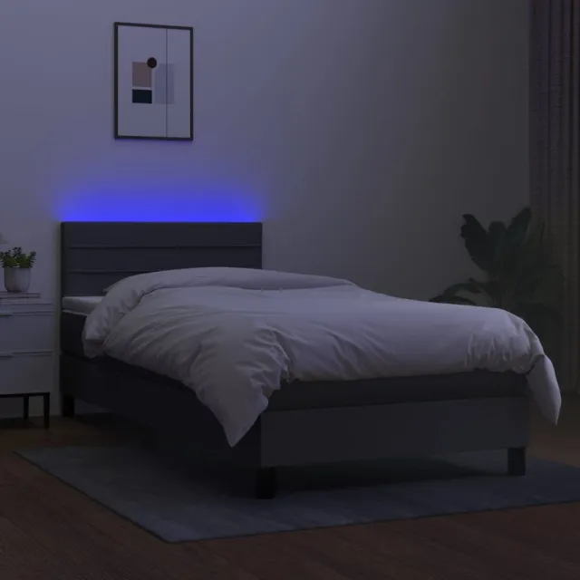 Sommier à lattes de lit avec matelas et LED Gris foncé 90x190cm