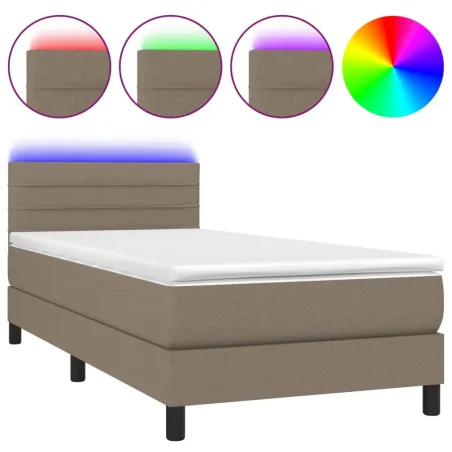 Sommier à lattes de lit avec matelas LED Taupe 90x190 cm Tissu