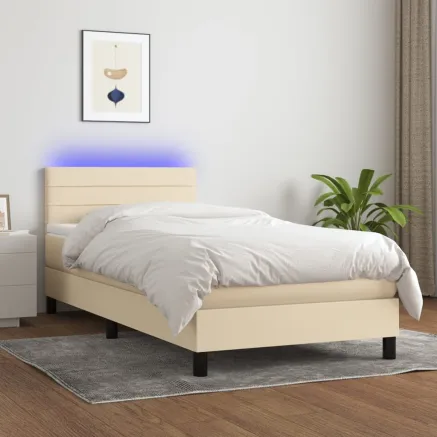 Sommier à lattes de lit avec matelas LED Crème 90x190 cm Tissu