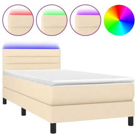 Sommier à lattes de lit avec matelas LED Crème 90x190 cm Tissu 2
