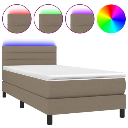Sommier à lattes de lit avec matelas LED Taupe 90x200 cm Tissu 2