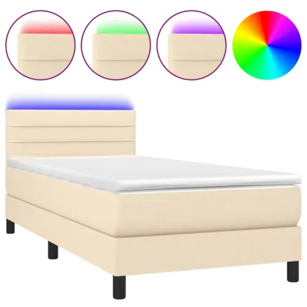 Sommier à lattes de lit avec matelas LED Crème 100x200 cm Tissu 2
