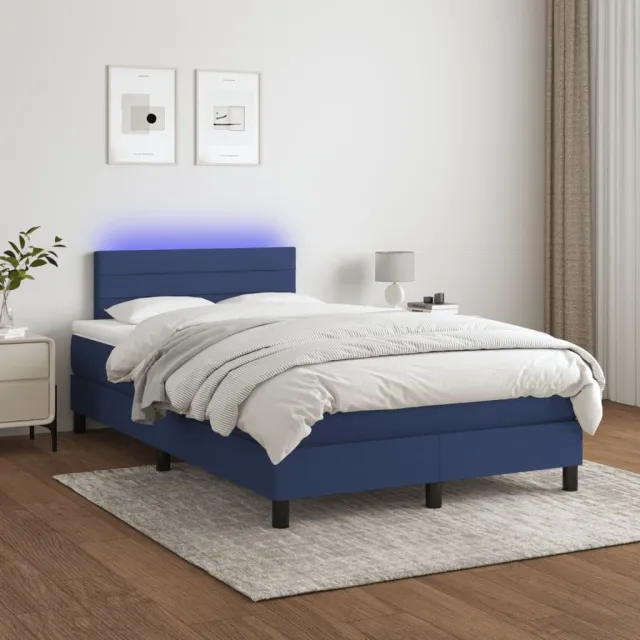 Sommier à lattes de lit avec matelas LED Bleu 120x200 cm Tissu