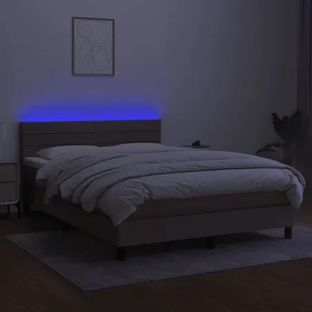 Sommier à lattes de lit avec matelas LED Taupe 140x190 cm Tissu