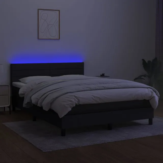 Sommier à lattes de lit avec matelas LED Noir 140x200 cm Tissu
