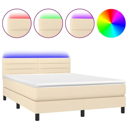 Sommier à lattes de lit avec matelas LED Crème 140x200 cm Tissu