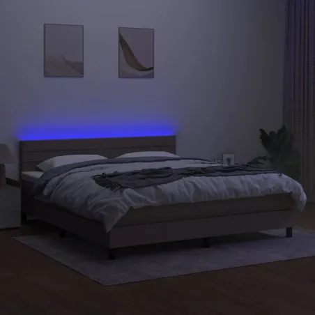 Sommier à lattes de lit et matelas et LED Taupe 160x200cm Tissu