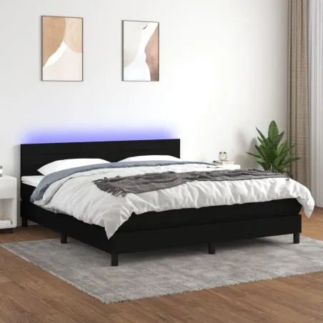 Sommier à lattes de lit avec matelas LED Noir 180x200 cm Tissu