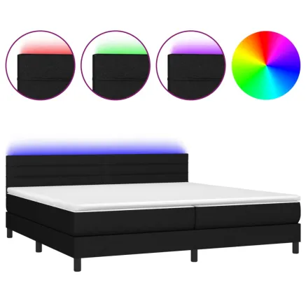 Sommier à lattes de lit et matelas et LED Noir 200x200 cm Tissu 2