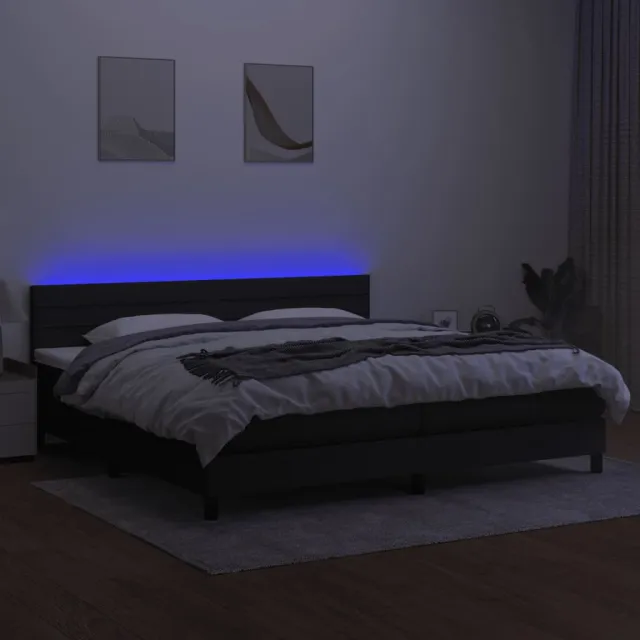 Sommier à lattes de lit et matelas et LED Noir 200x200 cm Tissu