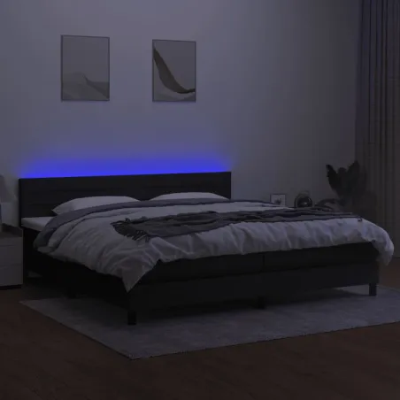 Sommier à lattes de lit et matelas et LED Noir 200x200 cm Tissu