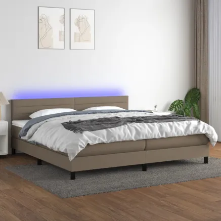 Sommier à lattes de lit et matelas et LED Taupe 200x200cm Tissu