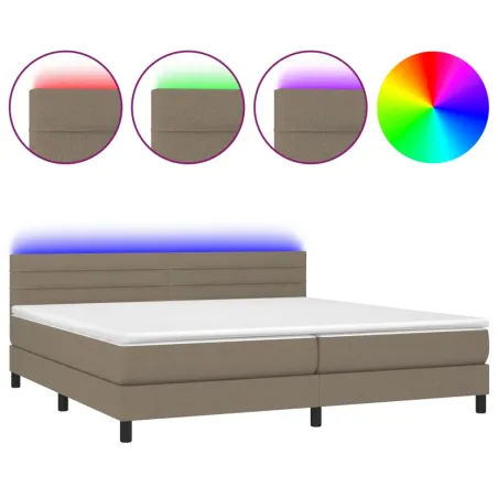 Sommier à lattes de lit et matelas et LED Taupe 200x200cm Tissu