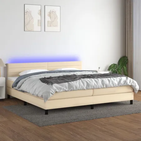Sommier à lattes de lit et matelas et LED Crème 200x200cm Tissu