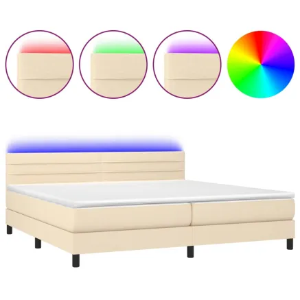 Sommier à lattes de lit et matelas et LED Crème 200x200cm Tissu 2