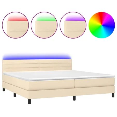Sommier à lattes de lit et matelas et LED Crème 200x200cm Tissu