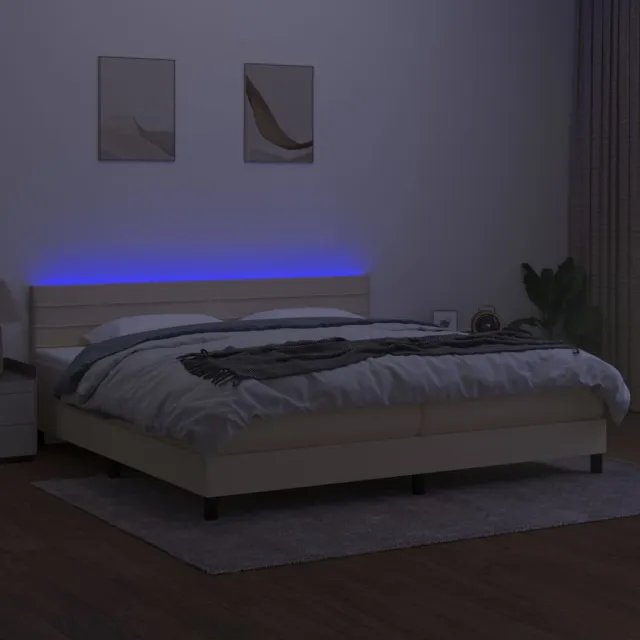 Sommier à lattes de lit et matelas et LED Crème 200x200cm Tissu