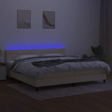 Sommier à lattes de lit et matelas et LED Crème 200x200cm Tissu
