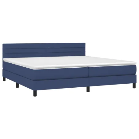 Sommier à lattes de lit et matelas et LED Bleu 200x200 cm Tissu