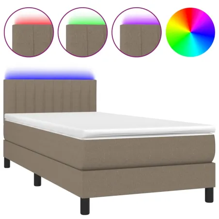 Sommier à lattes de lit avec matelas LED Taupe 90x200 cm Tissu