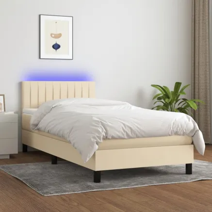 Sommier à lattes de lit avec matelas LED Crème 90x200 cm Tissu