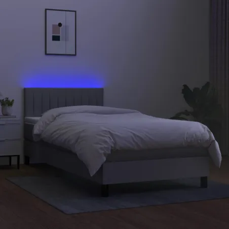 Sommier à lattes de lit avec matelas LED Gris clair 100x200 cm