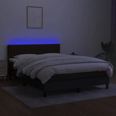 Sommier à lattes de lit avec matelas LED Noir 140x190 cm Tissu