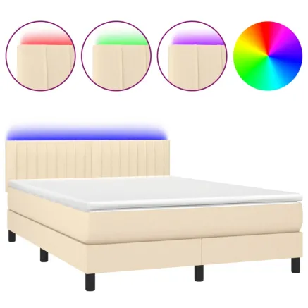 Sommier à lattes de lit avec matelas LED Crème 140x200 cm Tissu 2