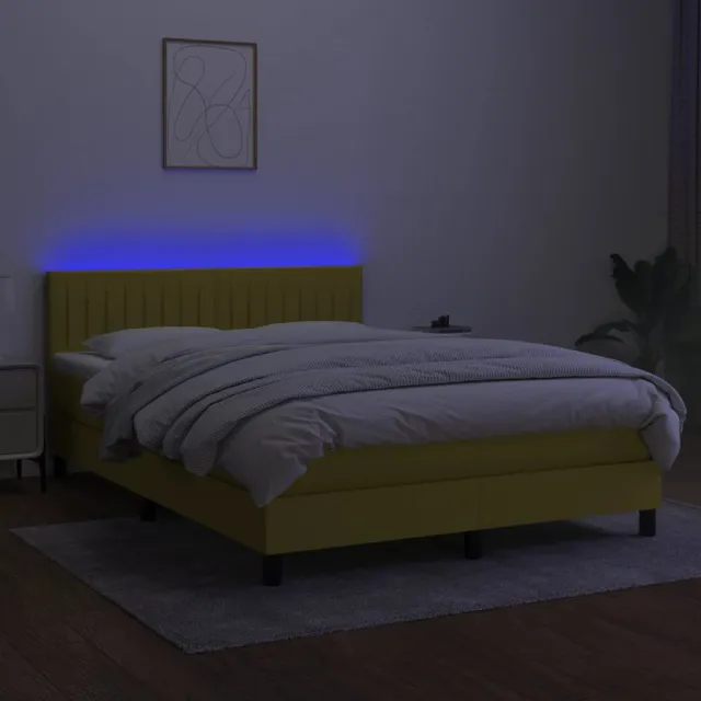Sommier à lattes de lit avec matelas LED Bleu 140x200 cm Tissu