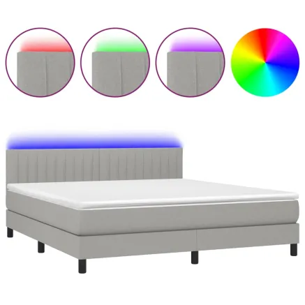 Sommier à lattes de lit matelas LED Gris clair 160x200 cm Tissu 2